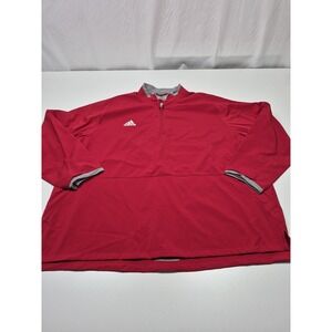Adidas Pullover Mens 3XL Red 1/4 Zip Baseball Colorblock Mock Neck Long Sleeve